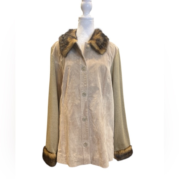 Y2K Indie Sleaze Boho Suede Fur Trim Jacket Knit Sleeve Boutique L - Picture 6 of 8